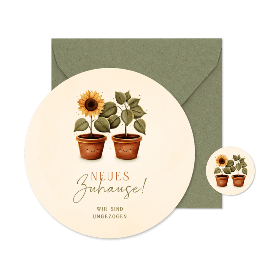 Runde Umzugskarte Topfpflanzen - Karteneindruck