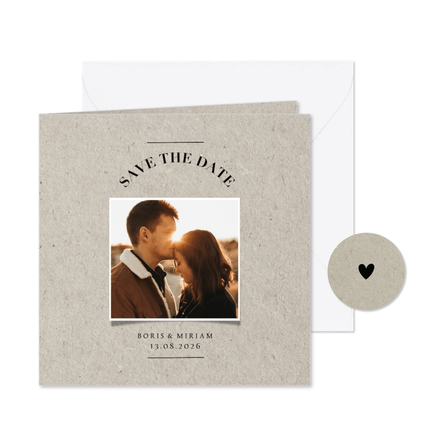 Rustikale Fotokarte Save-the-Date im Kartonlook - Karteneindruck