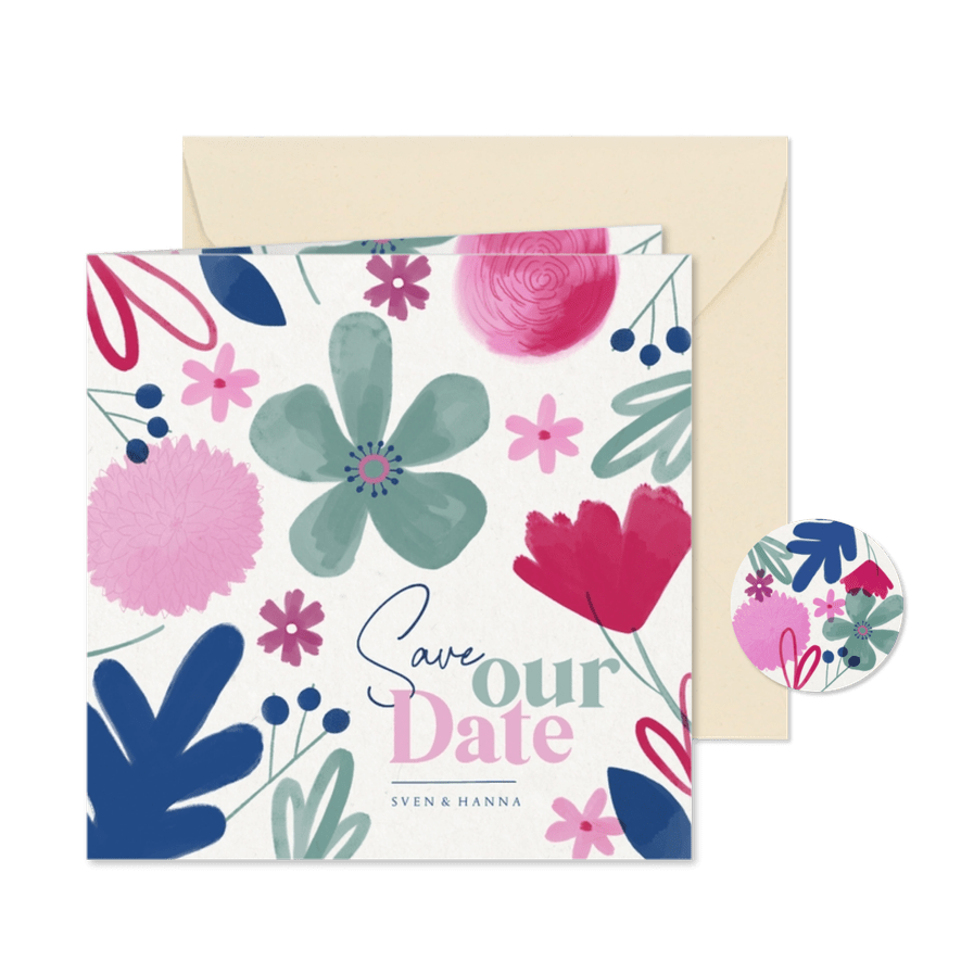 Save-our-Date-Karte Aquarellblumen - Karteneindruck