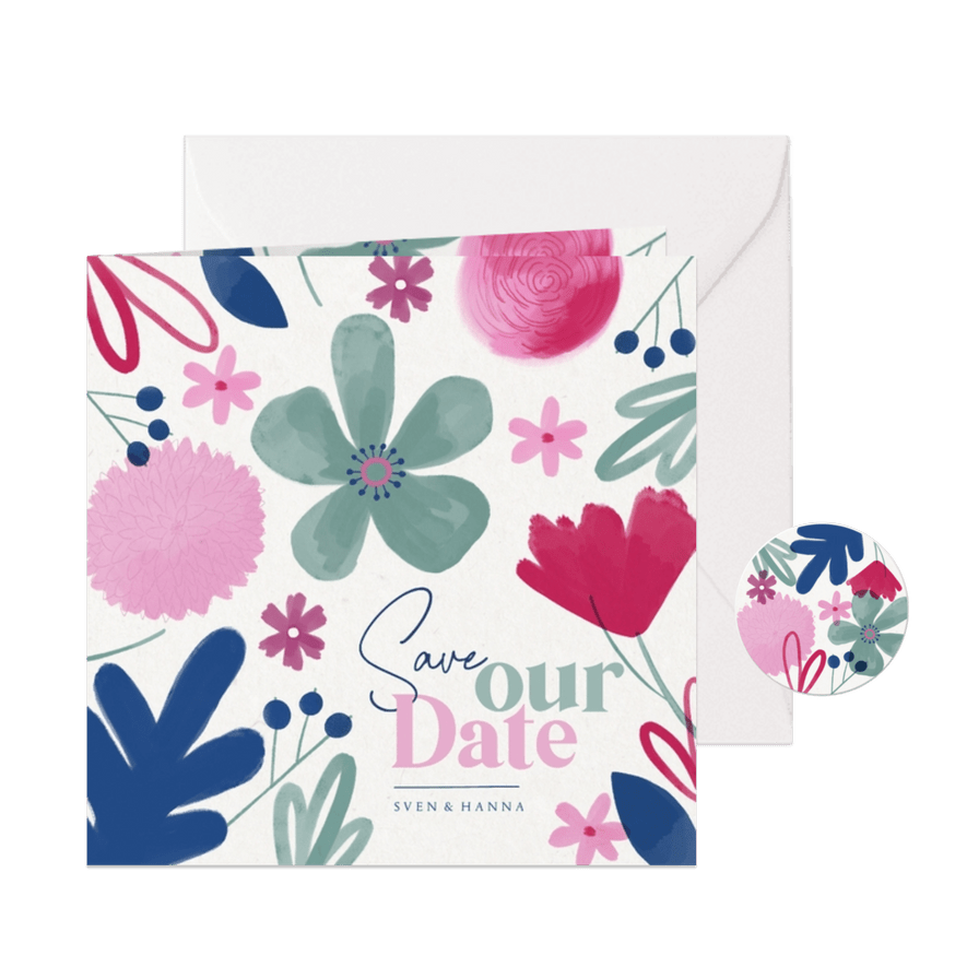 Save-our-Date-Karte Aquarellblumen - Karteneindruck
