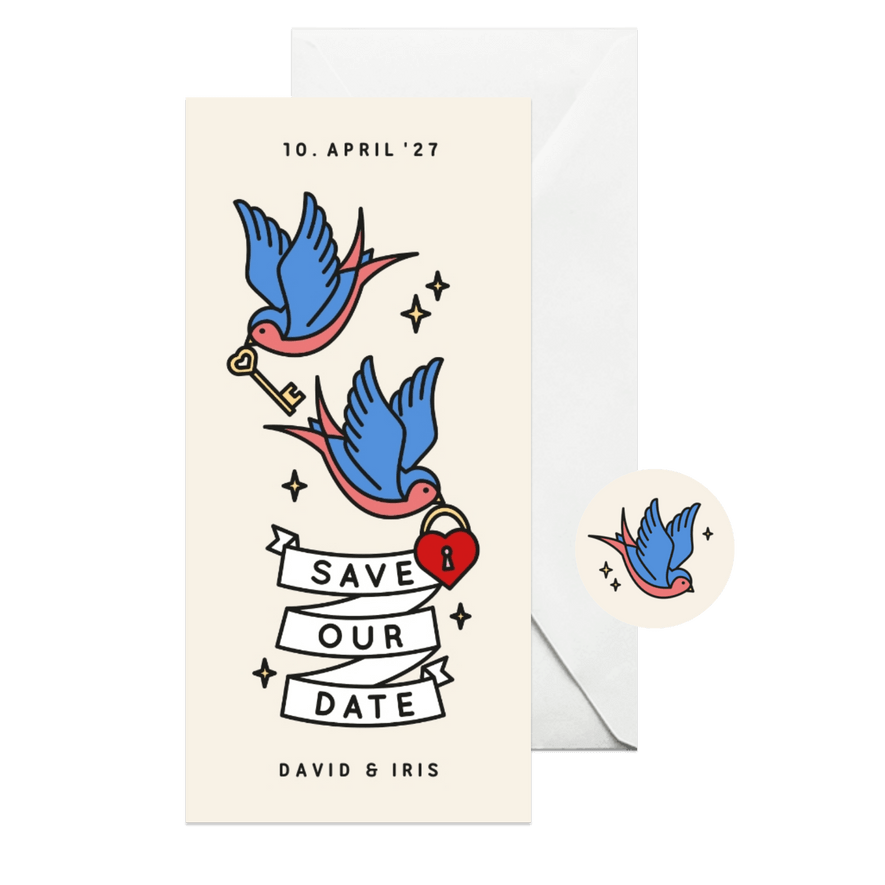 Save-our-Date-Karte Vintage Tattoos - Karteneindruck
