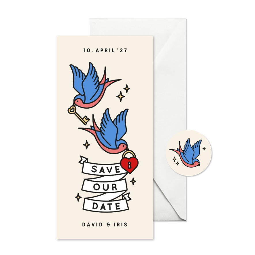 Save-our-Date-Karte Vintage Tattoos - Karteneindruck
