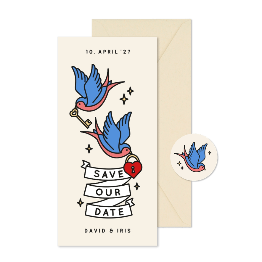 Save-our-Date-Karte Vintage Tattoos - Karteneindruck
