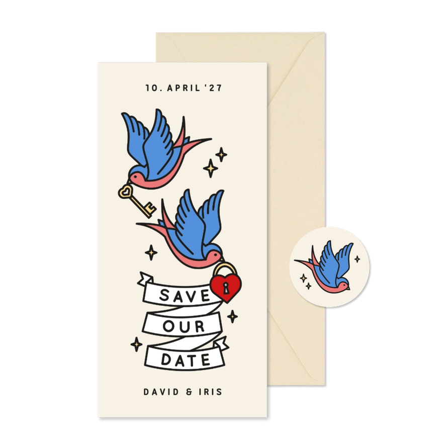 Save-our-Date-Karte Vintage Tattoos - Karteneindruck
