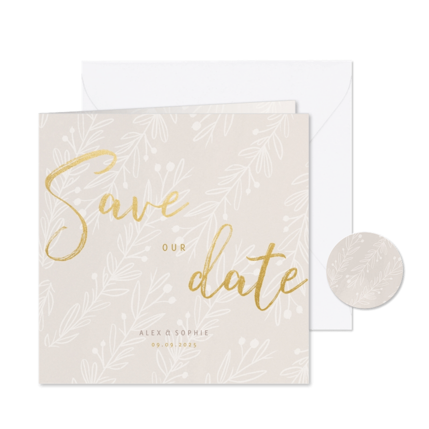 Save-our-Date-Karte zur Hochzeit feine Zweige - Karteneindruck
