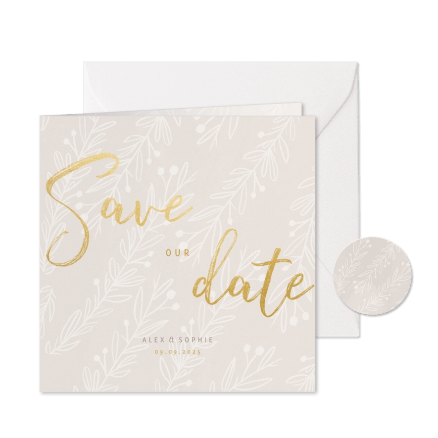 Save-our-Date-Karte zur Hochzeit feine Zweige - Karteneindruck
