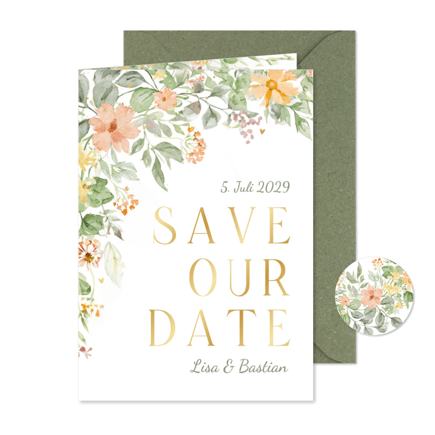 Save-Our-Date zur Hochzeit romantische Blumenranken - Karteneindruck
