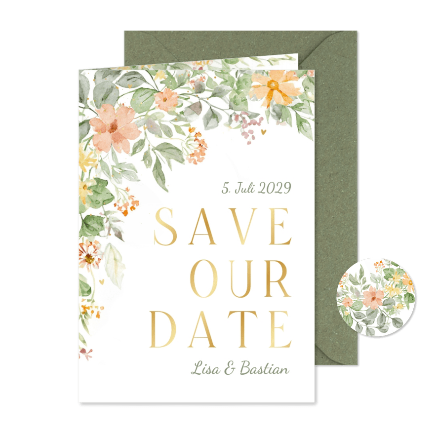 Save-Our-Date zur Hochzeit romantische Blumenranken - Karteneindruck