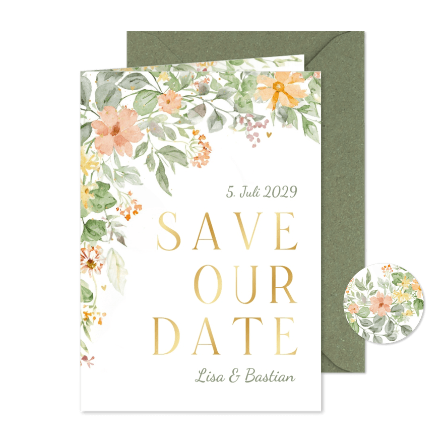 Save-Our-Date zur Hochzeit romantische Blumenranken - Karteneindruck

