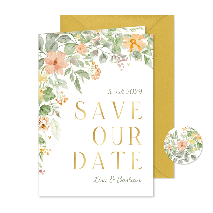 Save-Our-Date zur Hochzeit romantische Blumenranken - Karteneindruck
