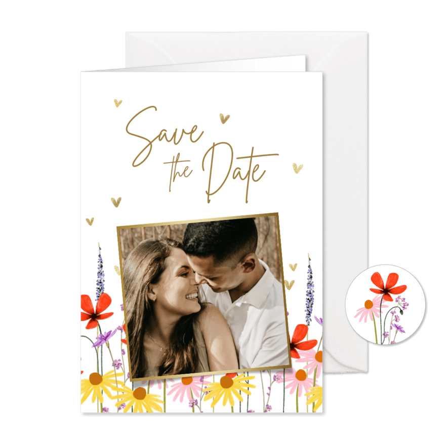 Save-the-Date-Fotokarte Hochzeit Blumenwiese - Karteneindruck
