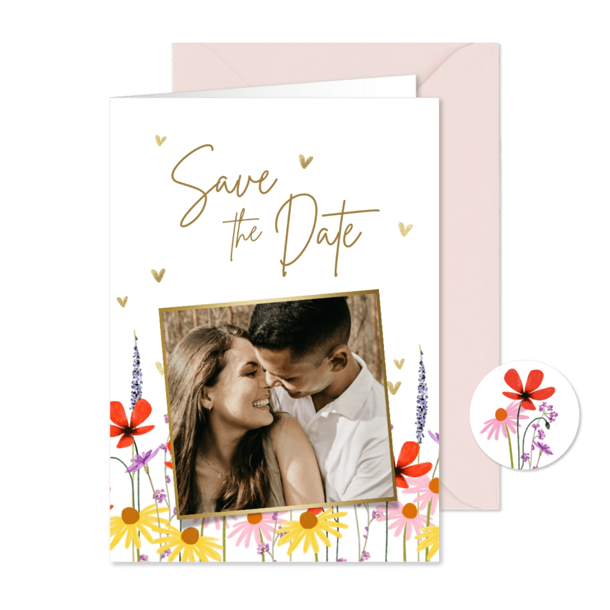 Save-the-Date-Fotokarte Hochzeit Blumenwiese - Karteneindruck