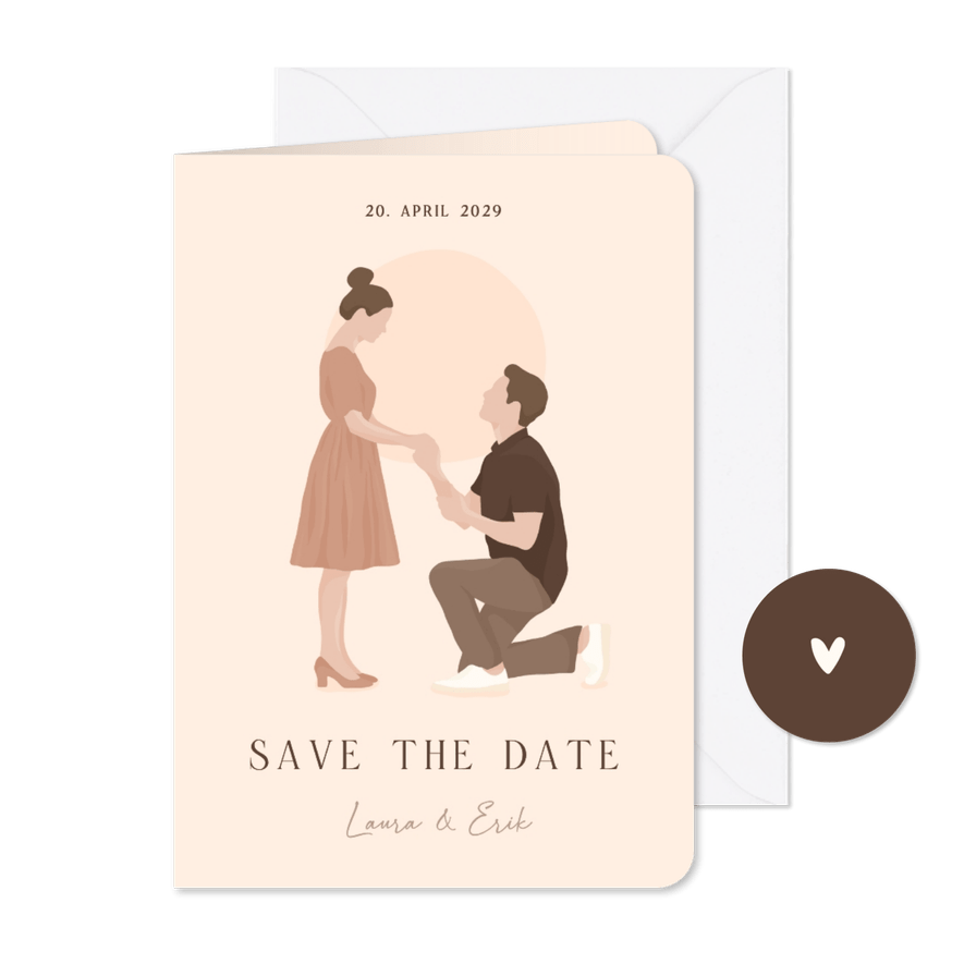 Save the Date Heiratsantrag illustriertes Paar - Karteneindruck
