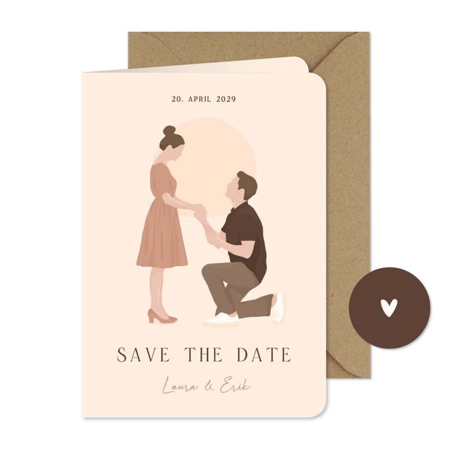 Save the Date Heiratsantrag illustriertes Paar - Karteneindruck
