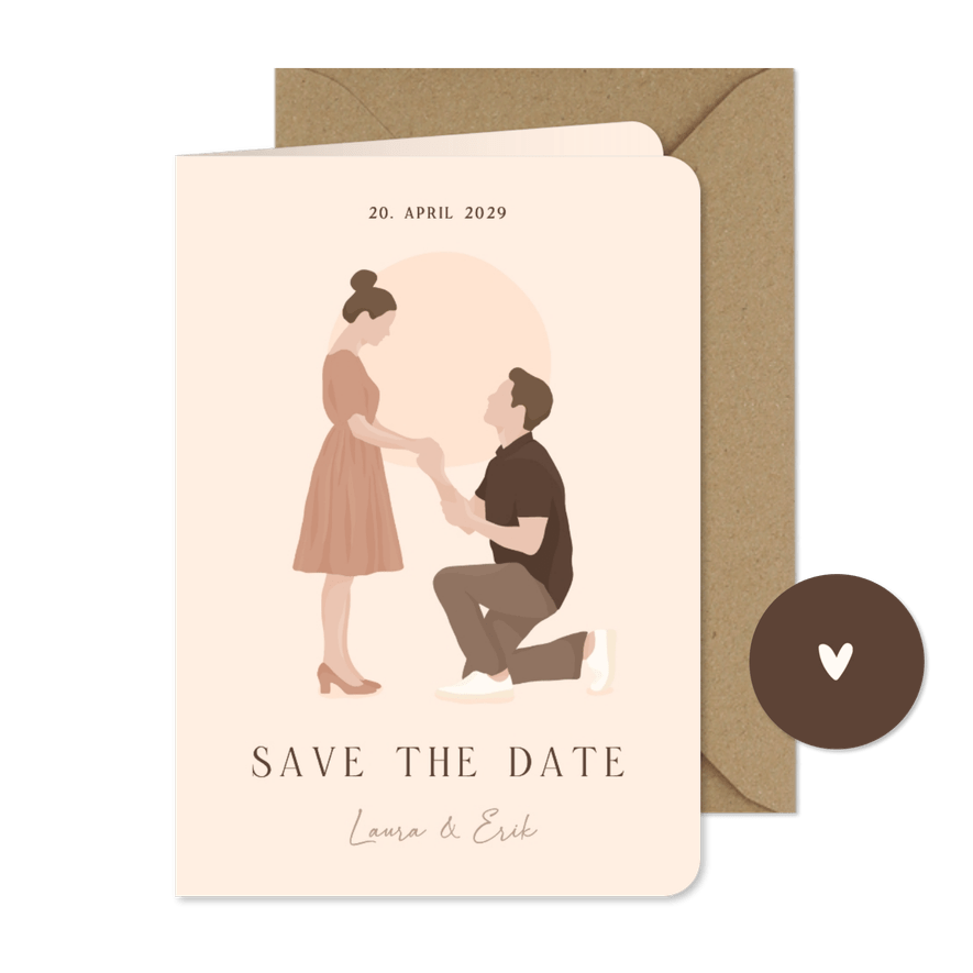 Save the Date Heiratsantrag illustriertes Paar - Karteneindruck