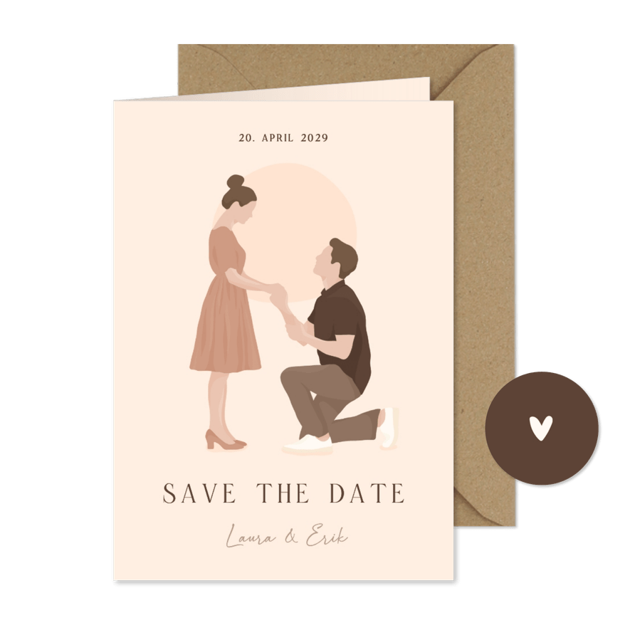 Save the Date Heiratsantrag illustriertes Paar - Karteneindruck
