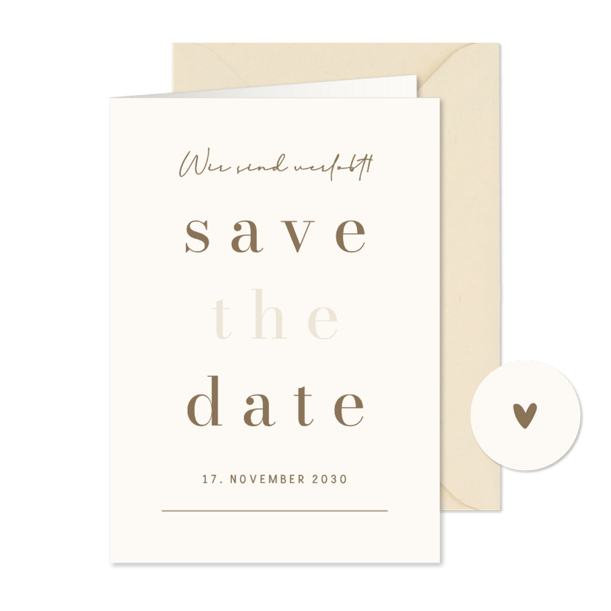 Save the Date Hochzeit minimalistisch Beige - Karteneindruck