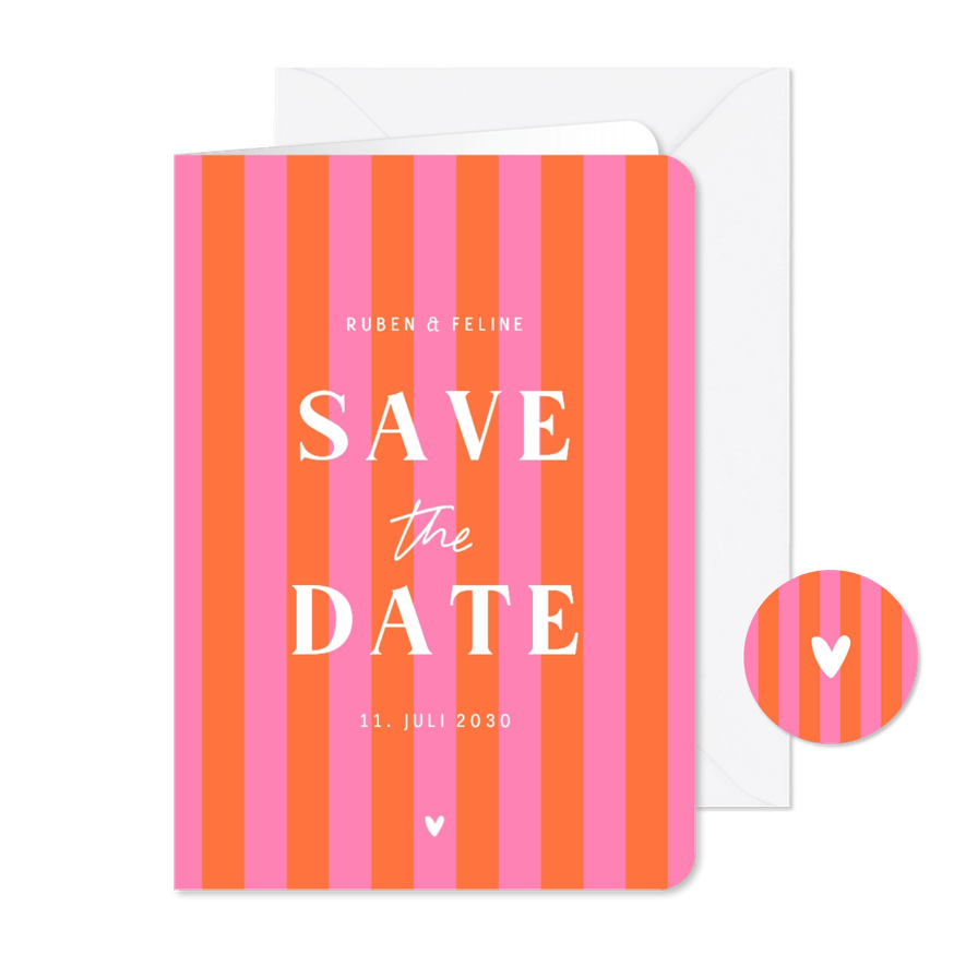 Save the Date Hochzeitskarte gestreift Colorblocking - Karteneindruck
