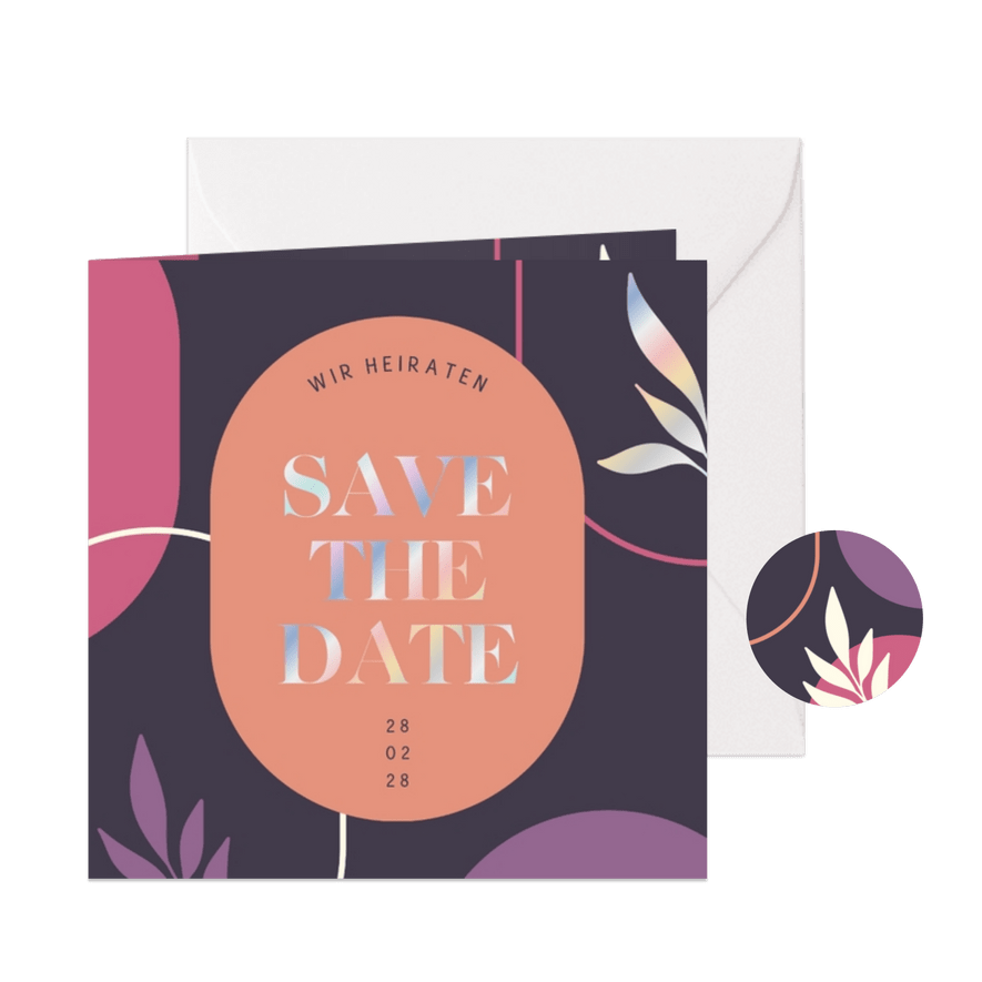 Save-the-Date-Hochzeitskarte holografischer Schriftzug - Karteneindruck
