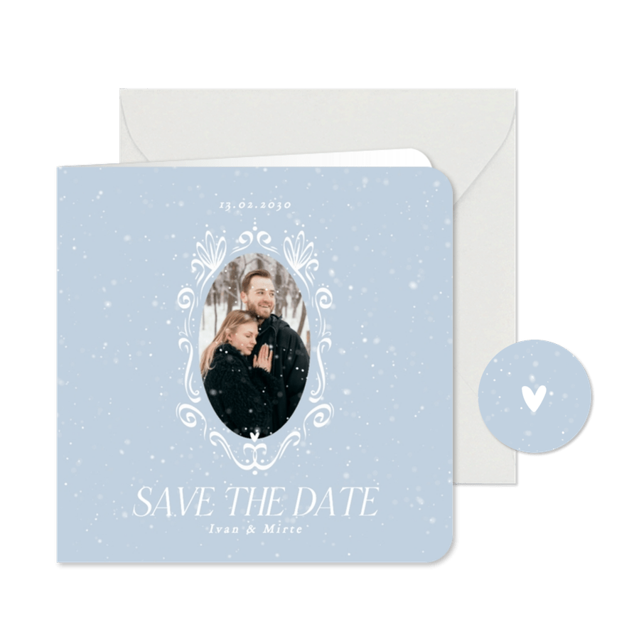 Save-the-Date Hochzeitskarte Schneeflocken Winter Foto - Karteneindruck
