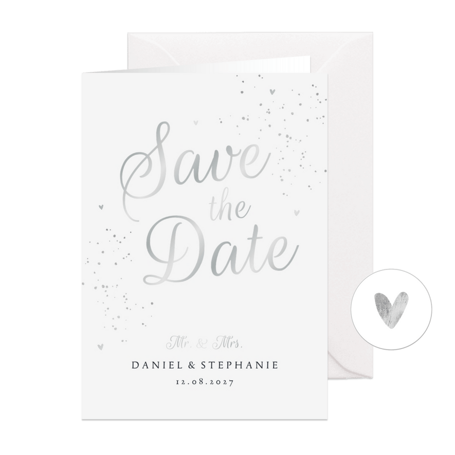 Save-the-Date-Hochzeitskarte Silberschrift - Karteneindruck
