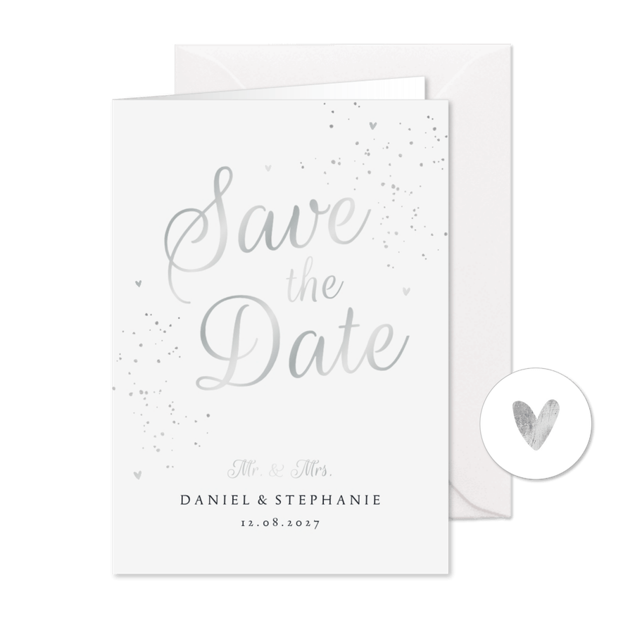 Save-the-Date-Hochzeitskarte Silberschrift - Karteneindruck
