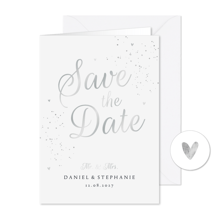 Save-the-Date-Hochzeitskarte Silberschrift - Karteneindruck