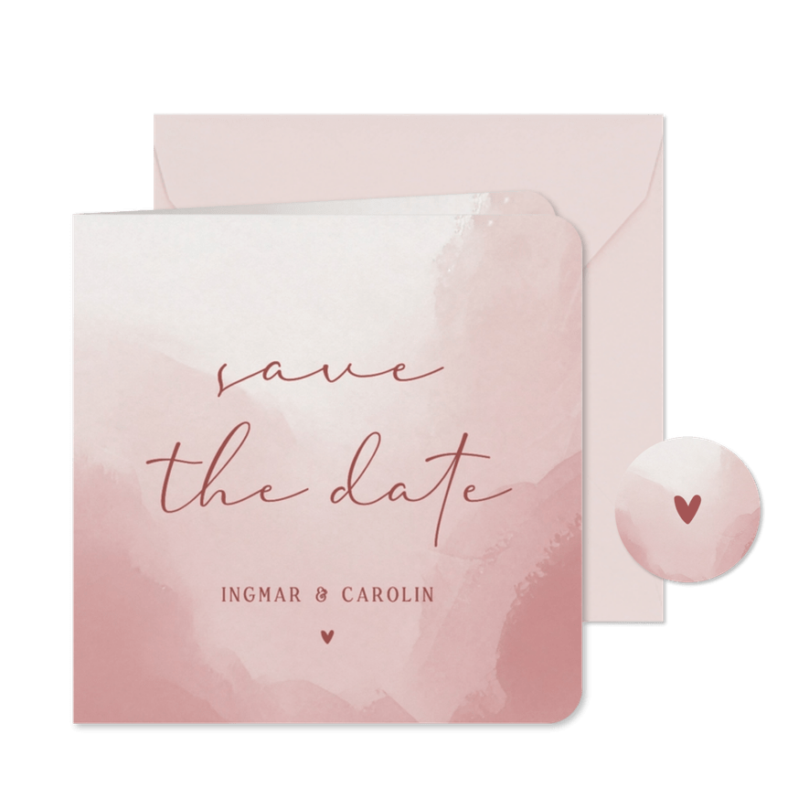 Save-the-Date-Karte altrosa Aquarell - Karteneindruck