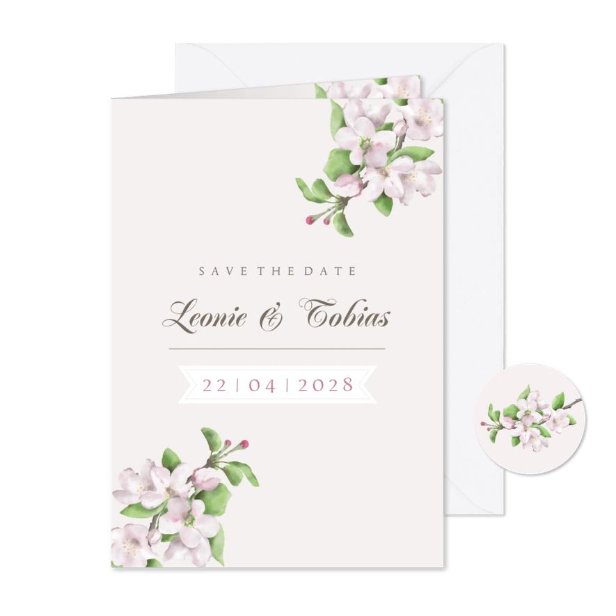 Save-the-Date-Karte Apfelblüte - Karteneindruck
