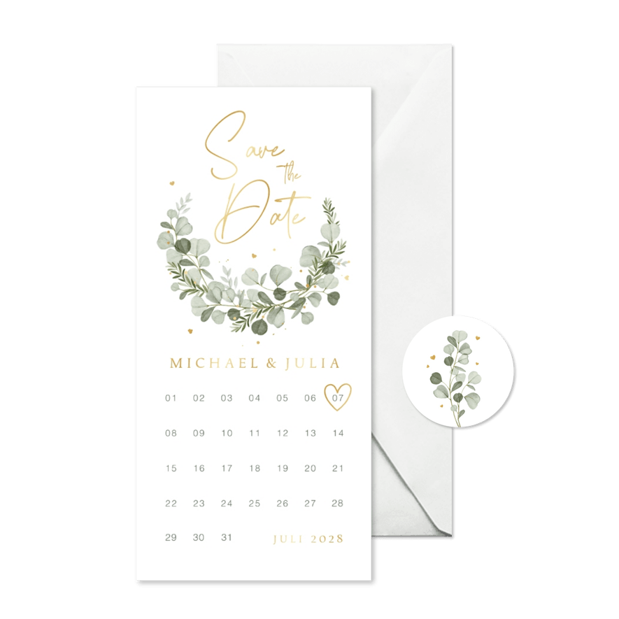 Save-the-Date-Karte Aquarellzweige Kalender - Karteneindruck
