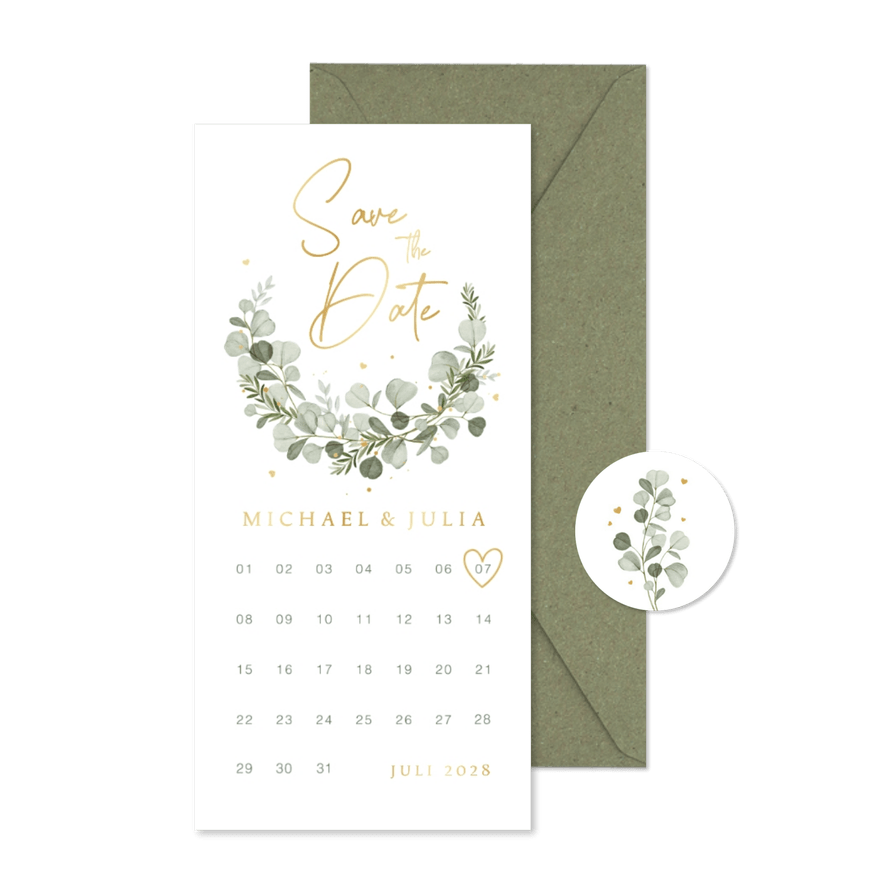 Save-the-Date-Karte Aquarellzweige Kalender - Kartenvorschau