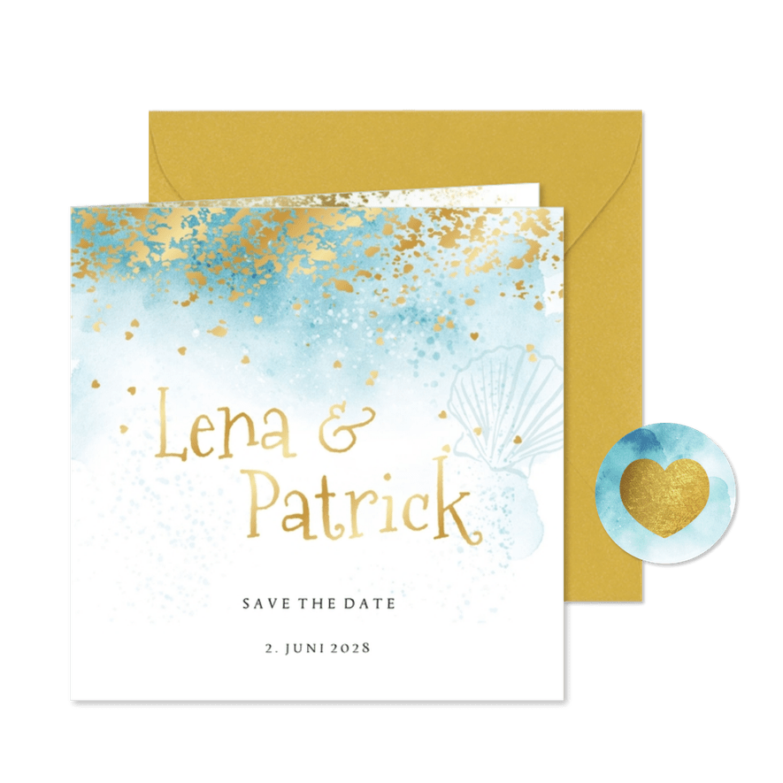 Save-the-Date-Karte Beachlook & Gold - Kartenvorschau
