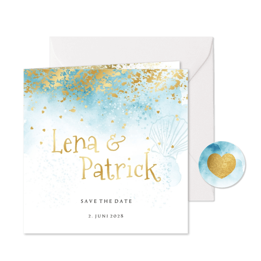 Save-the-Date-Karte Beachlook & Gold - Karteneindruck
