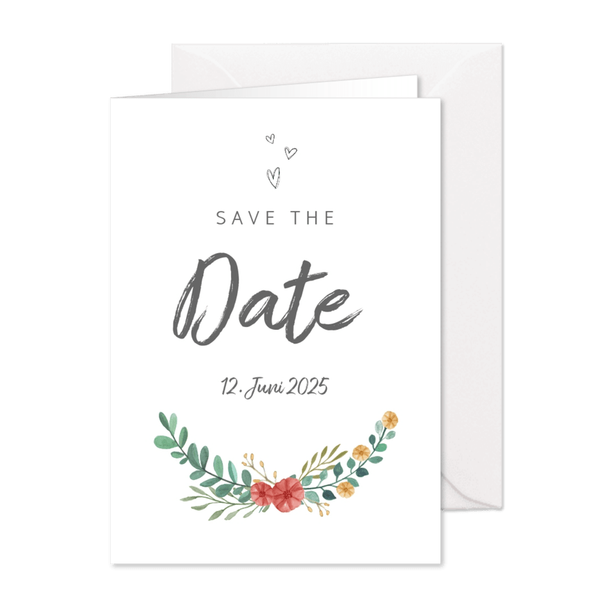 Save-the-Date-Karte Blumenornamente - Karteneindruck
