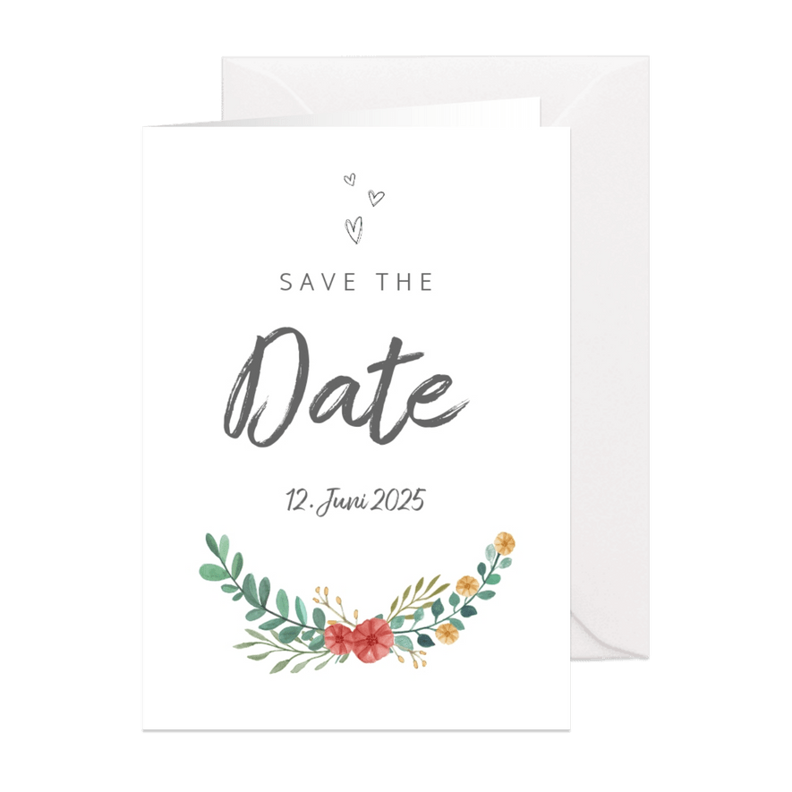 Save-the-Date-Karte Blumenornamente - Karteneindruck
