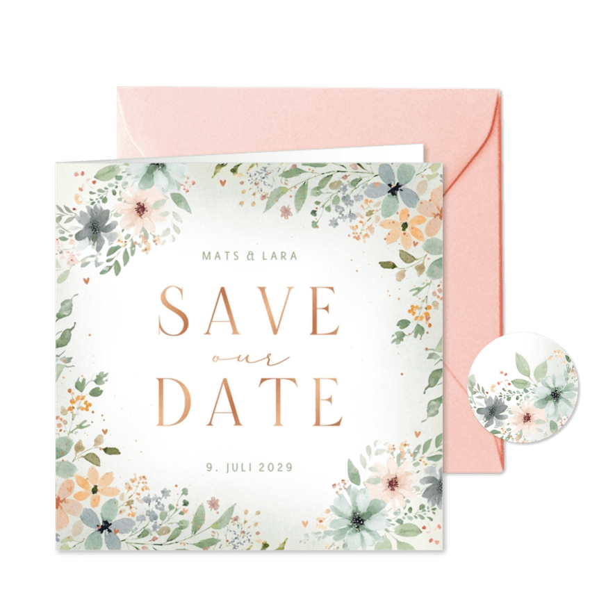 Save-The-Date-Karte Blumenranken Aquarell - Karteneindruck
