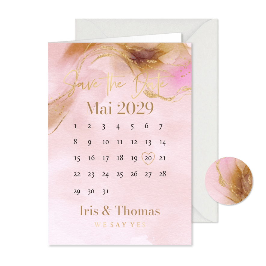 Save-The-Date-Karte Bohemian Aquarell-Goldlook - Karteneindruck
