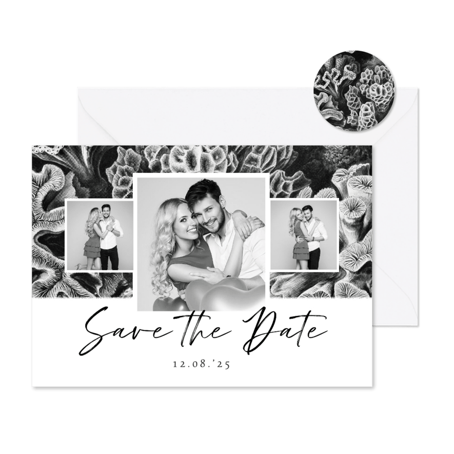 Save-the-Date-Karte drei Fotos und Unterwasserwelt - Karteneindruck