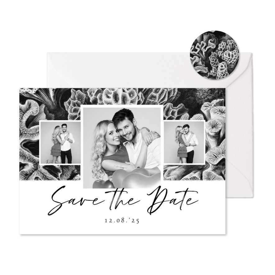 Save-the-Date-Karte drei Fotos und Unterwasserwelt - Karteneindruck
