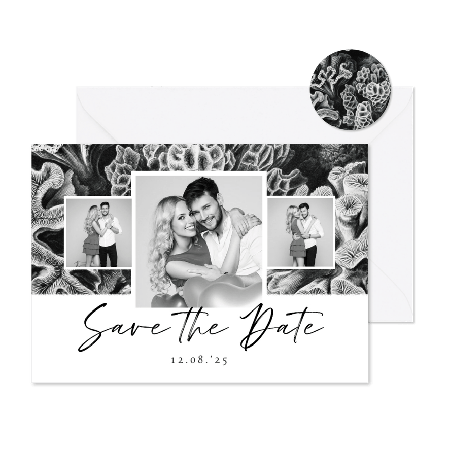 Save-the-Date-Karte drei Fotos und Unterwasserwelt - Karteneindruck