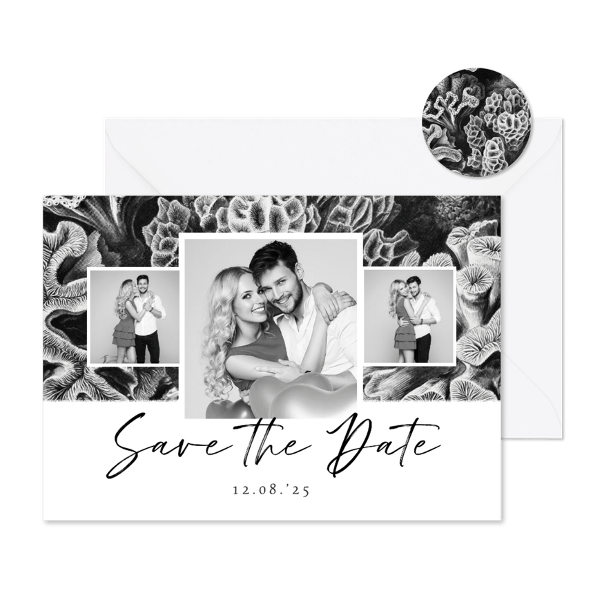 Save-the-Date-Karte drei Fotos und Unterwasserwelt - Karteneindruck
