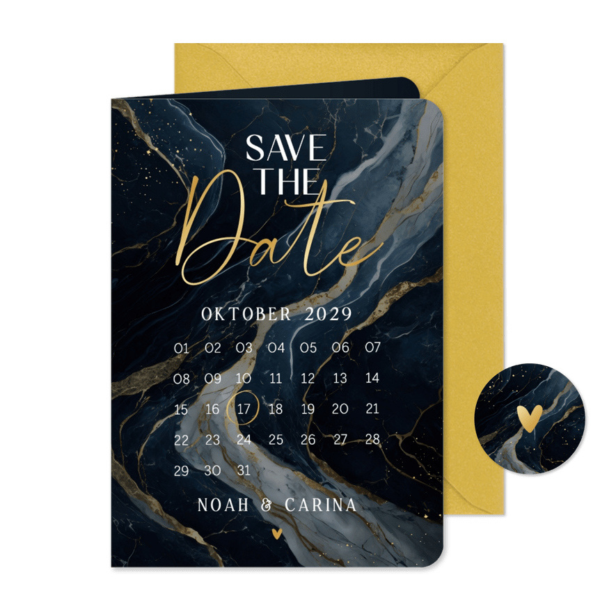 Save-The-Date-Karte dunkler Marmor - Karteneindruck
