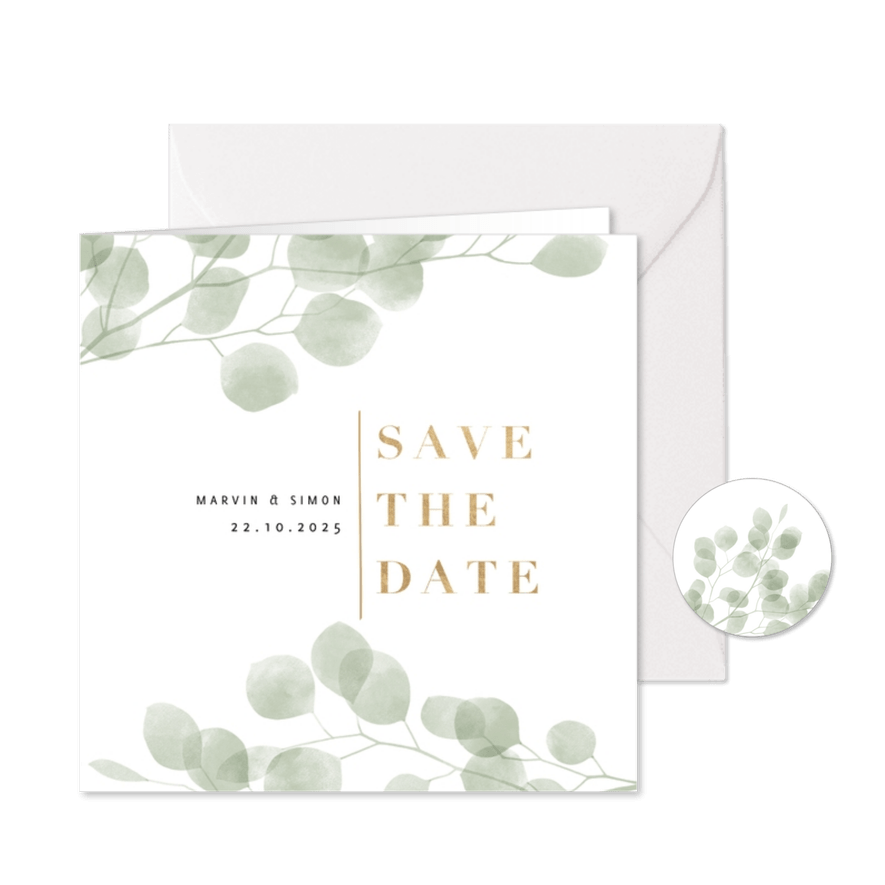 Save-the-Date-Karte eleganter Eukalyptus Foto innen - Karteneindruck
