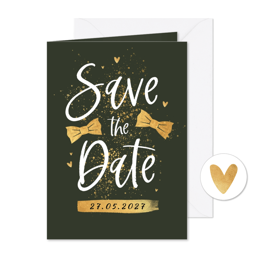 Save-the-Date-Karte Fliegen in Goldlook - Karteneindruck