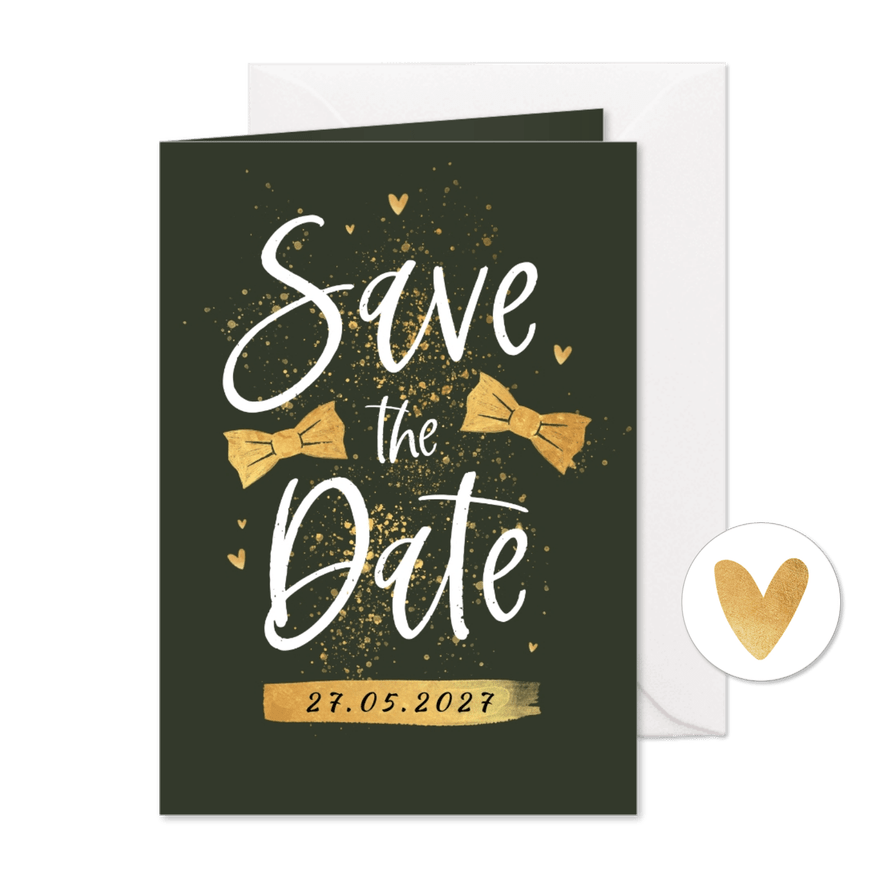 Save-the-Date-Karte Fliegen in Goldlook - Karteneindruck
