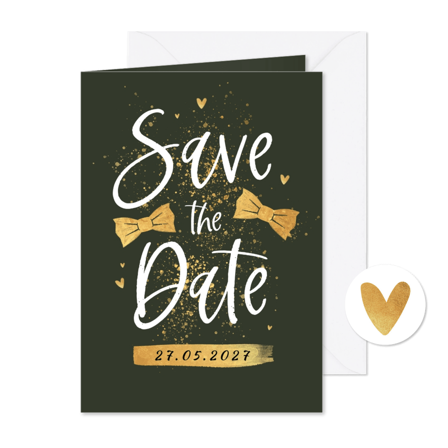 Save-the-Date-Karte Fliegen in Goldlook - Kartenvorschau
