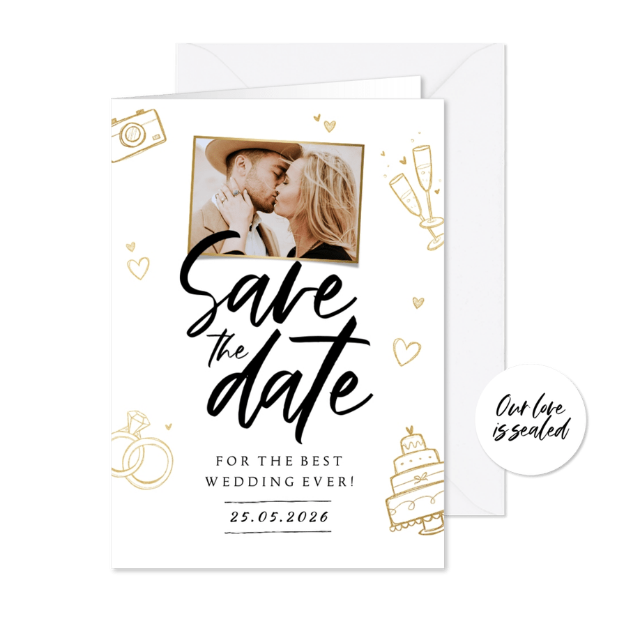 Save-the-Date-Karte Foto & Doodles - Kartenvorschau
