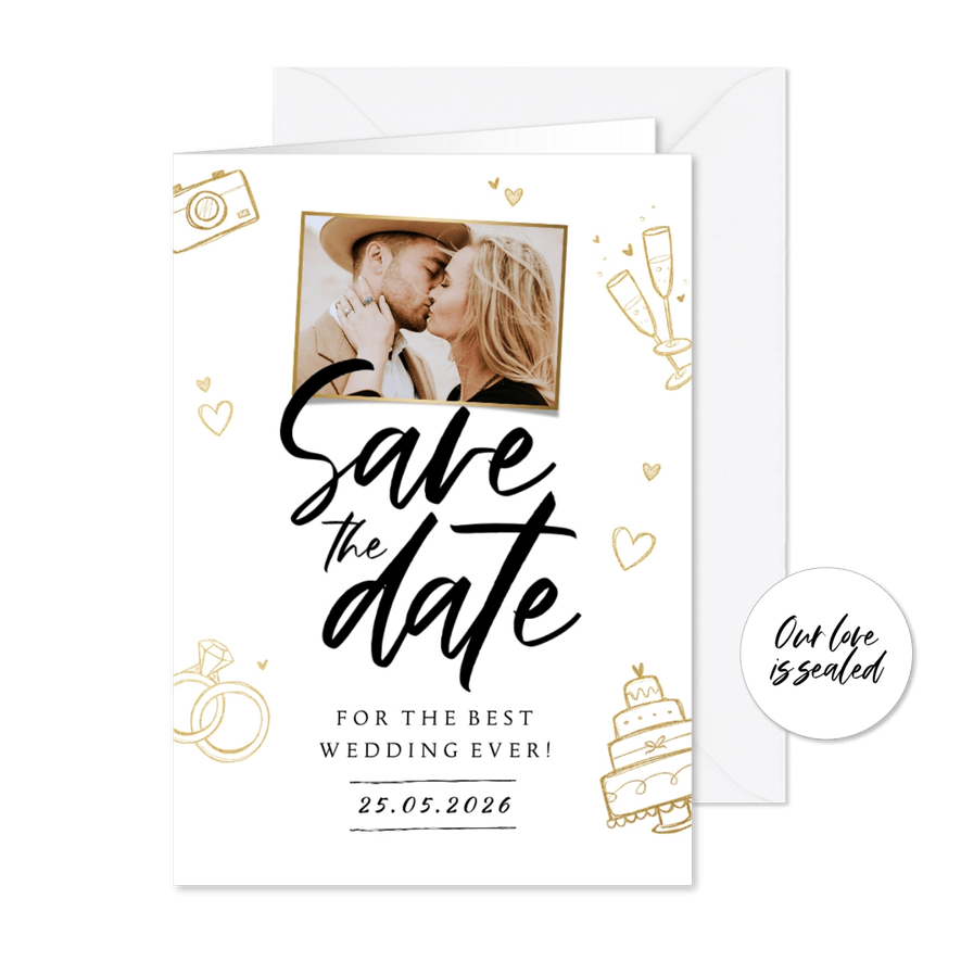 Save-the-Date-Karte Foto & Doodles - Karteneindruck