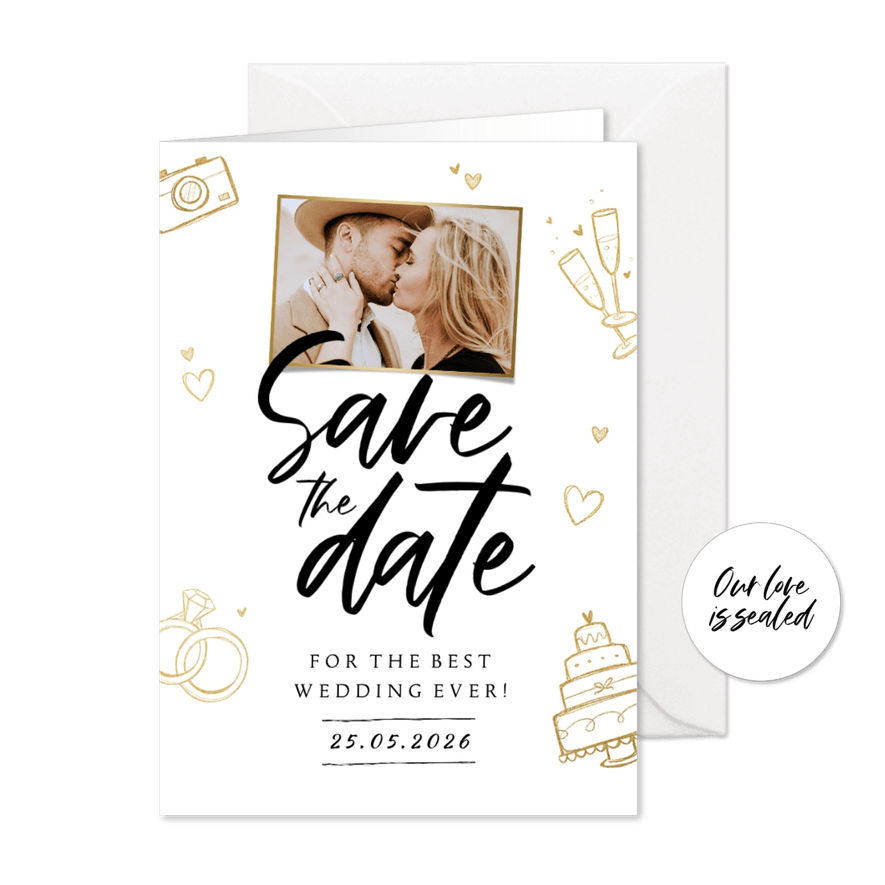 Save-the-Date-Karte Foto & Doodles - Karteneindruck
