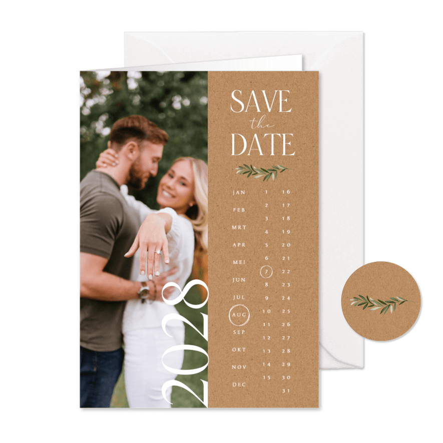 Save-the-Date-Karte Foto & Kalender auf Kraftpapier - Karteneindruck
